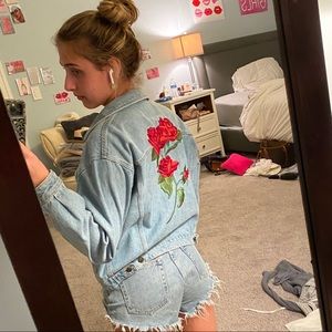 Oversized Aritzia embroidered denim jacket